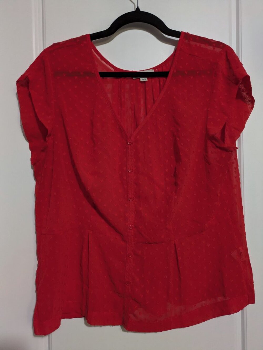 Smart Set 2000s Heart Pattern Short Sleeved Sheer Blouse (XL)